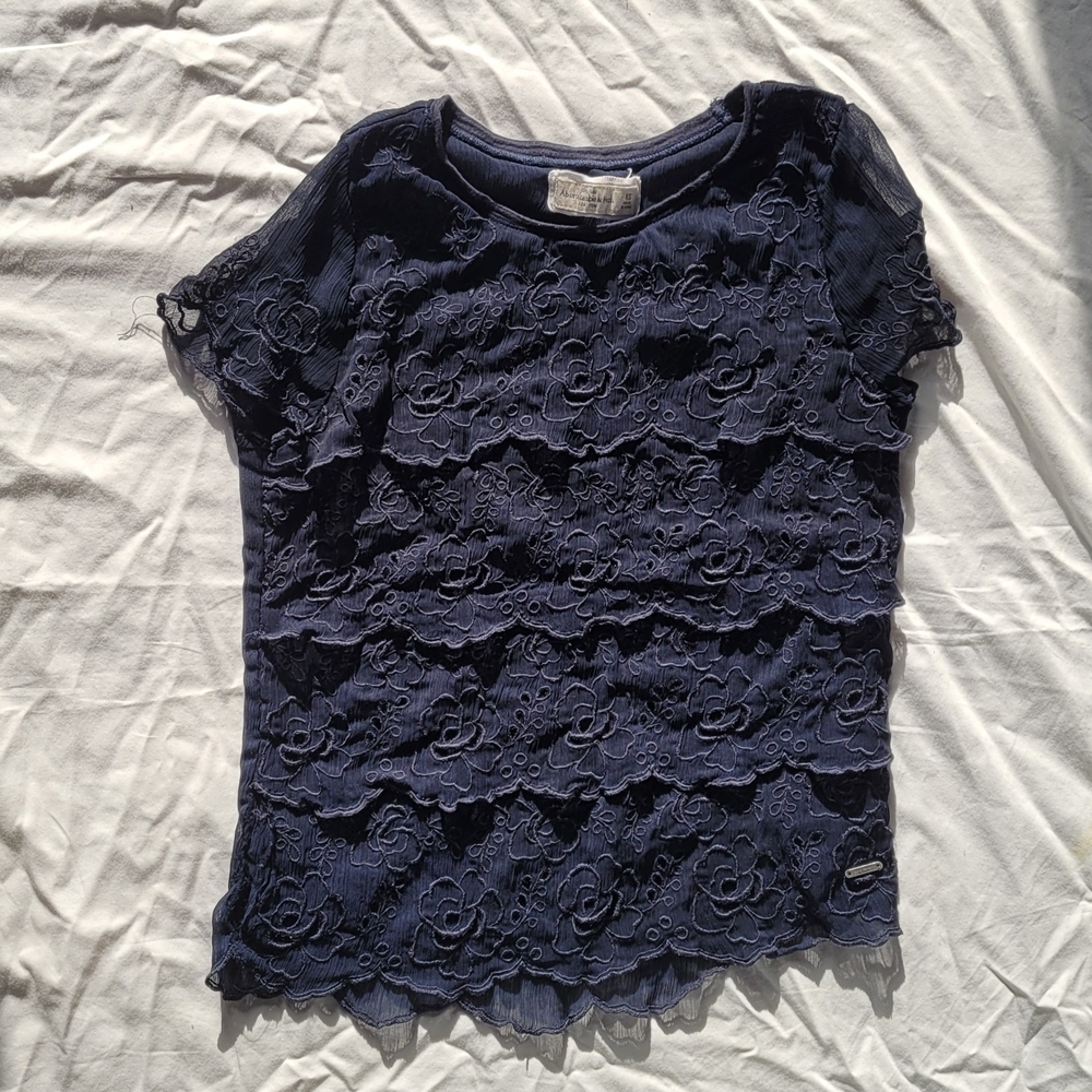 Abercrombie & Fitch Dark Blue Floral Lace Tee